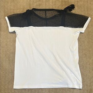Red Valentino black and white t shirt with point d’esprit tulle and bow detail